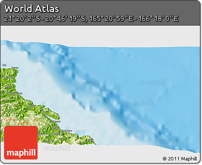 Physical 3D Map of the Area around 21° 3' 11" S, 165° 49' 29" E