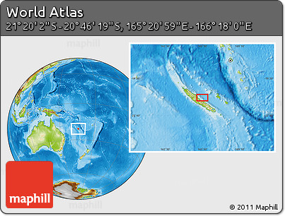 Physical Location Map of the Area around 21° 3' 11" S, 165° 49' 29" E