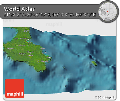 Satellite 3D Map of the Area around 21° 3' 11" S, 167° 31' 30" E