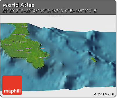 Satellite 3D Map of the Area around 21° 3' 11" S, 167° 31' 30" E