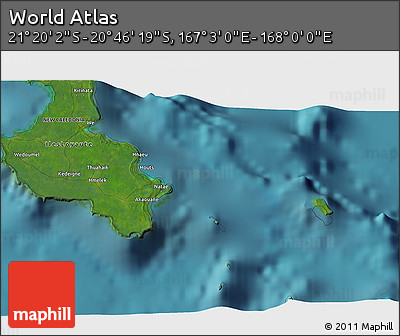 Satellite 3D Map of the Area around 21° 3' 11" S, 167° 31' 30" E