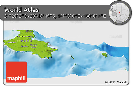 Physical Panoramic Map of the Area around 21° 3' 11" S, 167° 31' 30" E
