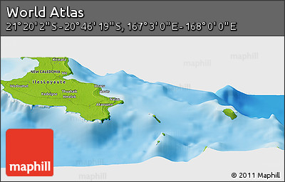 Physical Panoramic Map of the Area around 21° 3' 11" S, 167° 31' 30" E