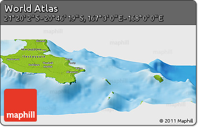 Physical Panoramic Map of the Area around 21° 3' 11" S, 167° 31' 30" E