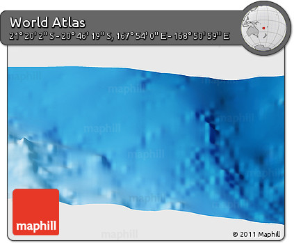 Shaded Relief 3D Map of the Area around 21° 3' 11" S, 168° 22' 30" E