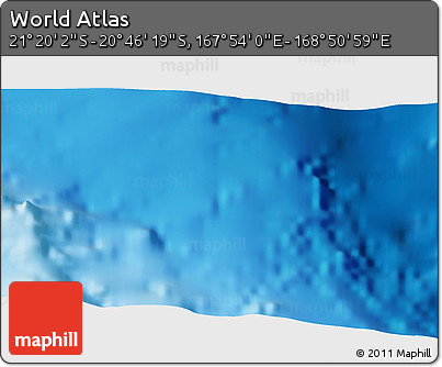 Shaded Relief 3D Map of the Area around 21° 3' 11" S, 168° 22' 30" E