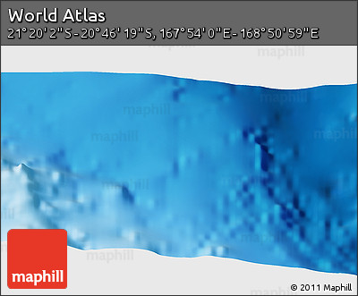 Shaded Relief 3D Map of the Area around 21° 3' 11" S, 168° 22' 30" E