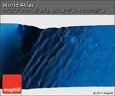 Physical 3D Map of the Area around 21° 3' 11" S, 173° 19' 29" W