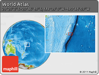 Physical Location Map of the Area around 21° 3' 11" S, 174° 10' 30" W