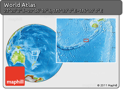 Physical Location Map of the Area around 21° 3' 11" S, 176° 1' 30" E