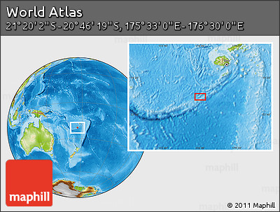 Physical Location Map of the Area around 21° 3' 11" S, 176° 1' 30" E