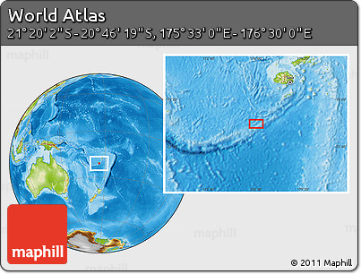 Physical Location Map of the Area around 21° 3' 11" S, 176° 1' 30" E