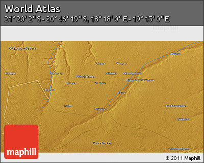 Physical 3D Map of the Area around 21° 3' 11" S, 18° 46' 29" E