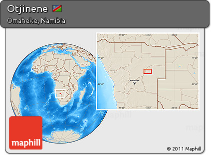 Shaded Relief Location Map of Otjinene
