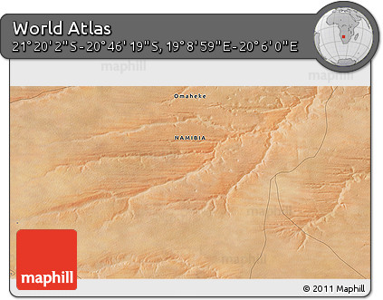 Satellite 3D Map of the Area around 21° 3' 11" S, 19° 37' 30" E