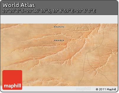 Satellite 3D Map of the Area around 21° 3' 11" S, 19° 37' 30" E