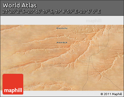 Satellite 3D Map of the Area around 21° 3' 11" S, 19° 37' 30" E