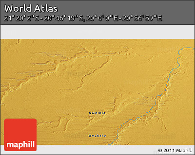 Physical 3D Map of the Area around 21° 3' 11" S, 20° 28' 30" E