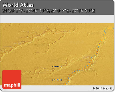 Physical 3D Map of the Area around 21° 3' 11" S, 20° 28' 30" E