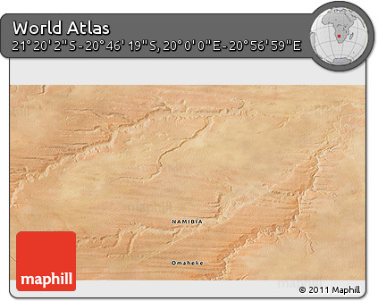 Satellite 3D Map of the Area around 21° 3' 11" S, 20° 28' 30" E