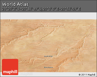 Satellite 3D Map of the Area around 21° 3' 11" S, 20° 28' 30" E