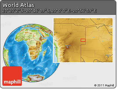 Physical Location Map of the Area around 21° 3' 11" S, 20° 28' 30" E