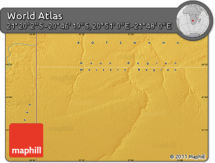 Physical Map of the Area around 21° 3' 11" S, 21° 19' 30" E