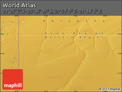 Physical Map of the Area around 21° 3' 11" S, 21° 19' 30" E