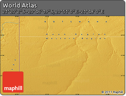Physical Map of the Area around 21° 3' 11" S, 21° 19' 30" E