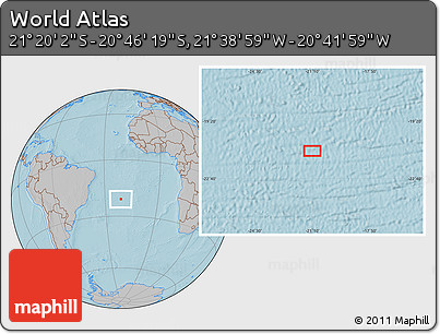 Gray Location Map of the Area around 21° 3' 11" S, 21° 10' 29" W, hill shading