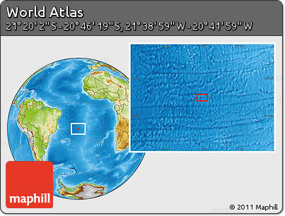 Physical Location Map of the Area around 21° 3' 11" S, 21° 10' 29" W