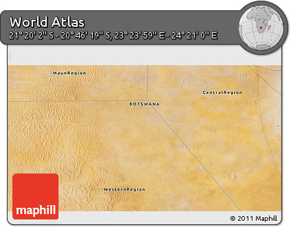Satellite 3D Map of the Area around 21° 3' 11" S, 23° 52' 30" E