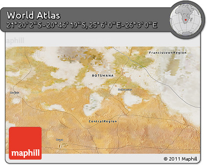 Satellite 3D Map of the Area around 21° 3' 11" S, 25° 34' 30" E