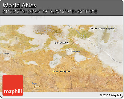 Satellite 3D Map of the Area around 21° 3' 11" S, 25° 34' 30" E