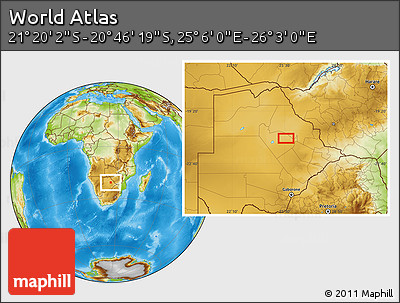 Physical Location Map of the Area around 21° 3' 11" S, 25° 34' 30" E