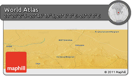 Physical Panoramic Map of the Area around 21° 3' 11" S, 25° 34' 30" E