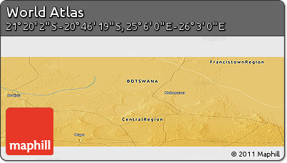 Physical Panoramic Map of the Area around 21° 3' 11" S, 25° 34' 30" E