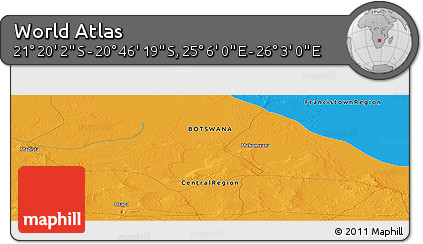 Political Panoramic Map of the Area around 21° 3' 11" S, 25° 34' 30" E