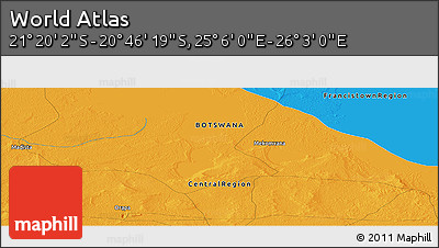 Political Panoramic Map of the Area around 21° 3' 11" S, 25° 34' 30" E
