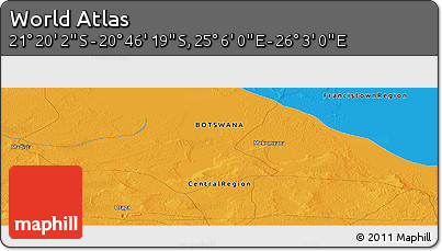 Political Panoramic Map of the Area around 21° 3' 11" S, 25° 34' 30" E