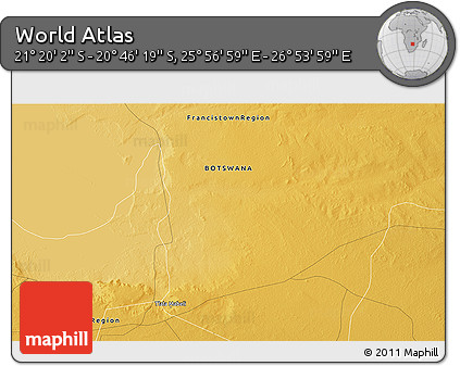 Physical 3D Map of the Area around 21° 3' 11" S, 26° 25' 29" E