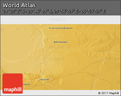 Physical 3D Map of the Area around 21° 3' 11" S, 26° 25' 29" E