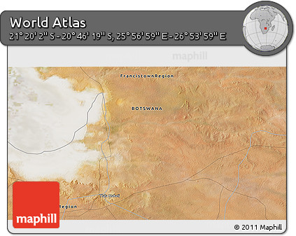 Satellite 3D Map of the Area around 21° 3' 11" S, 26° 25' 29" E
