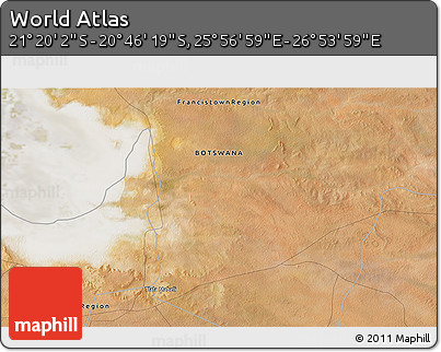 Satellite 3D Map of the Area around 21° 3' 11" S, 26° 25' 29" E