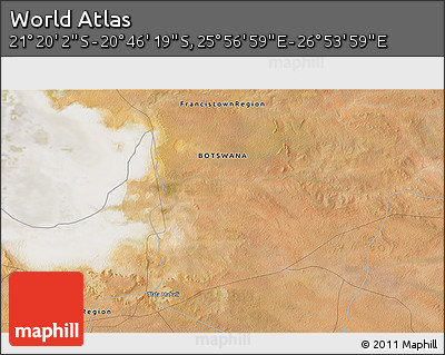 Satellite 3D Map of the Area around 21° 3' 11" S, 26° 25' 29" E