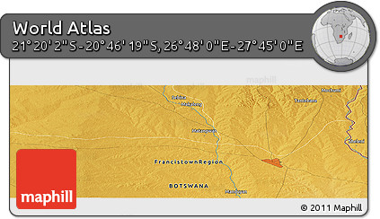 Physical Panoramic Map of the Area around 21° 3' 11" S, 27° 16' 29" E