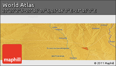 Physical Panoramic Map of the Area around 21° 3' 11" S, 27° 16' 29" E