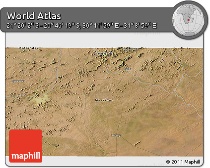 Satellite 3D Map of the Area around 21° 3' 11" S, 30° 40' 29" E
