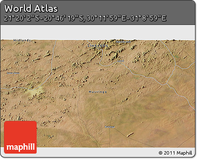 Satellite 3D Map of the Area around 21° 3' 11" S, 30° 40' 29" E
