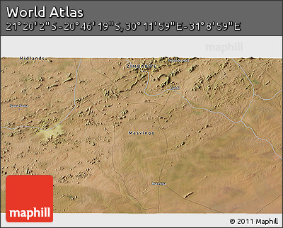 Satellite 3D Map of the Area around 21° 3' 11" S, 30° 40' 29" E